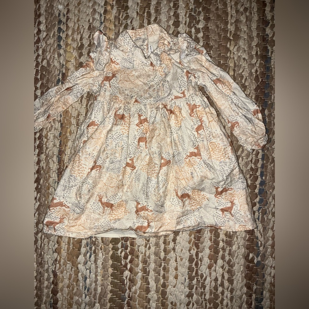 Janie and Jack Cream and Brown Deer Print Dress